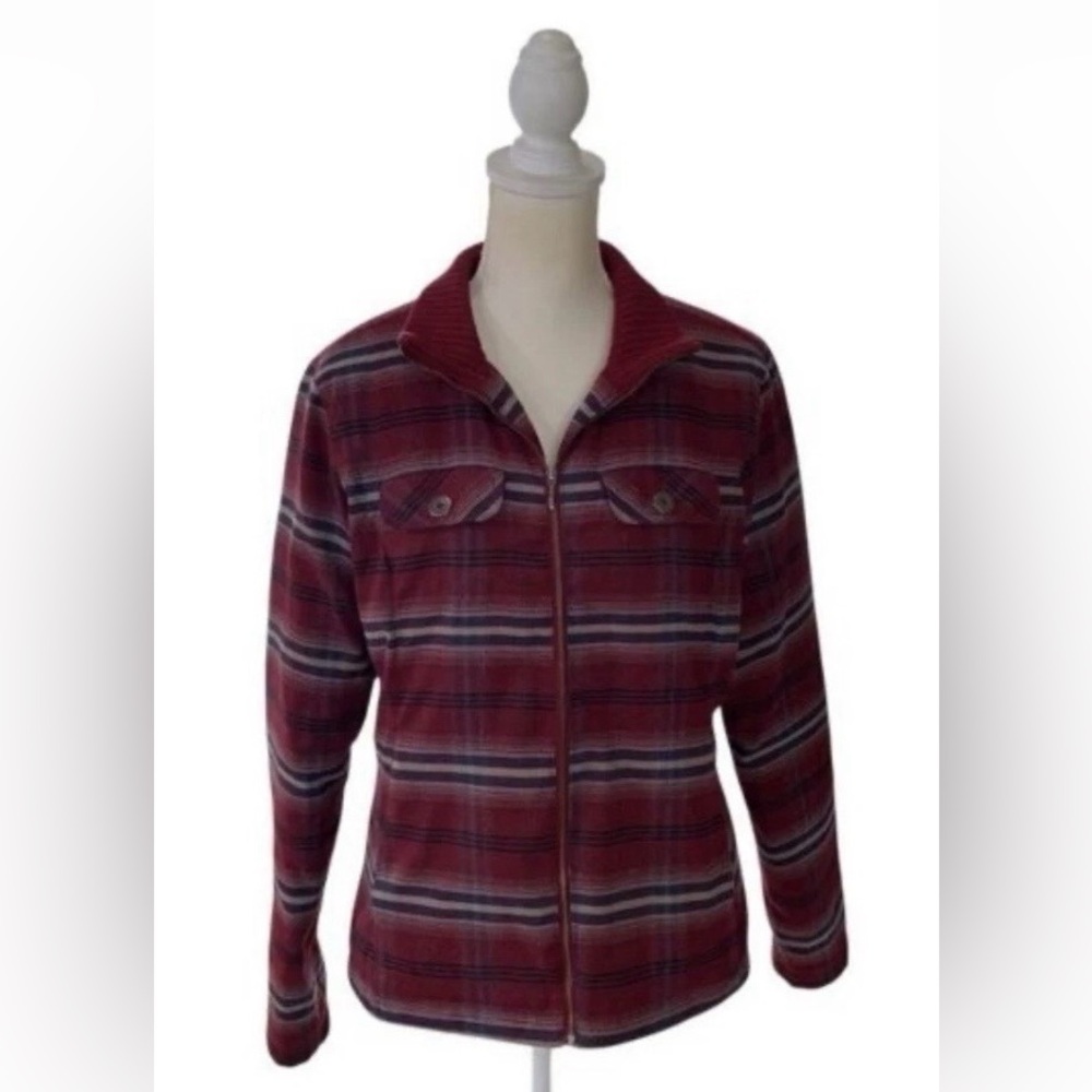Prana Red and Gray Striped Bomber Jacket